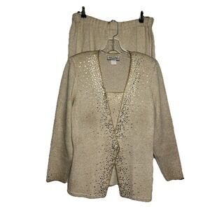Toula Vintage Gold Spec Metallic Knit Top Skirt 2 PC Set Womens Top 6/Skirt 10